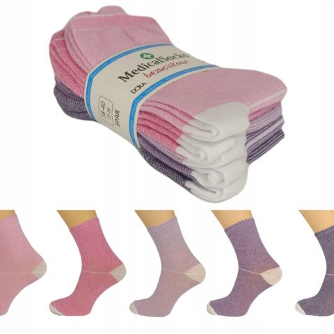 5X SKARPETKI SKARPETY MEDYCZNE BEZUCISKOWE DAMSKIE RÓŻOWY MIX 38-40